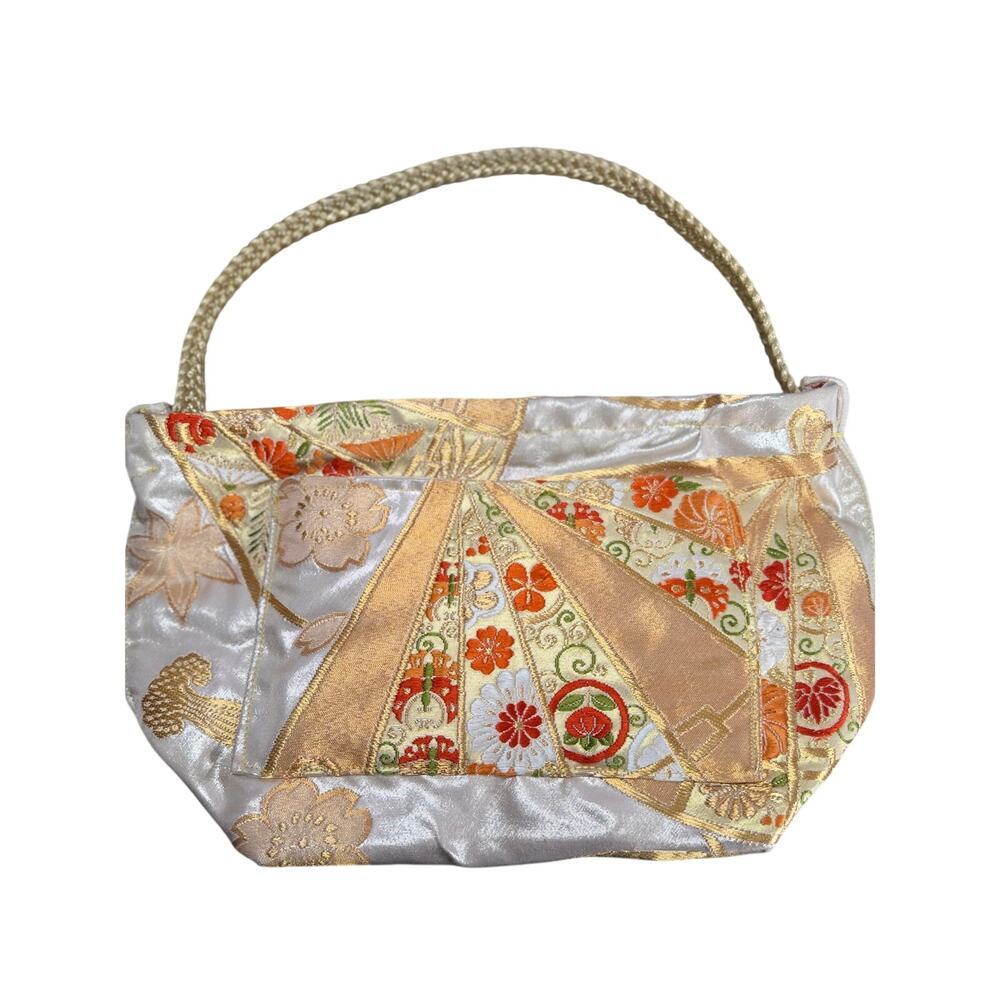 Vintage Japanese Silk Obi Clutch Bag Gold Floral Kawaii Coquette Aesthetic Purse